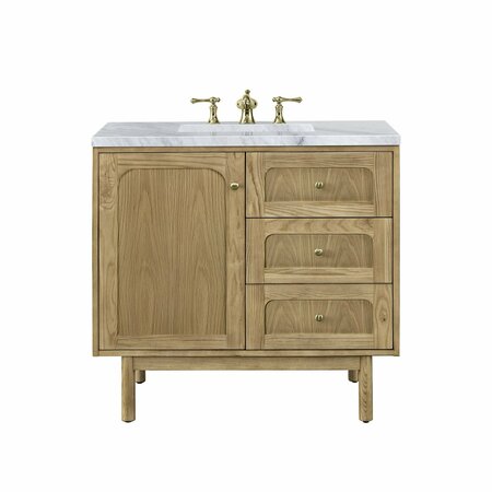 JAMES MARTIN VANITIES Laurent 36in Single Vanity, Light Natural Oak w/ 3 CM Carrara Marble Top 545-V36-LNO-3CAR